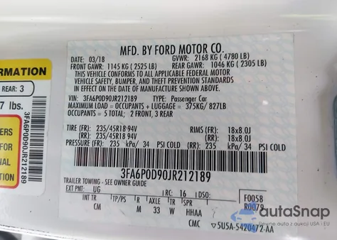 2018 Ford Fusion Titanium из США, поврежденный, VIN 3FA6P0D90JR212189